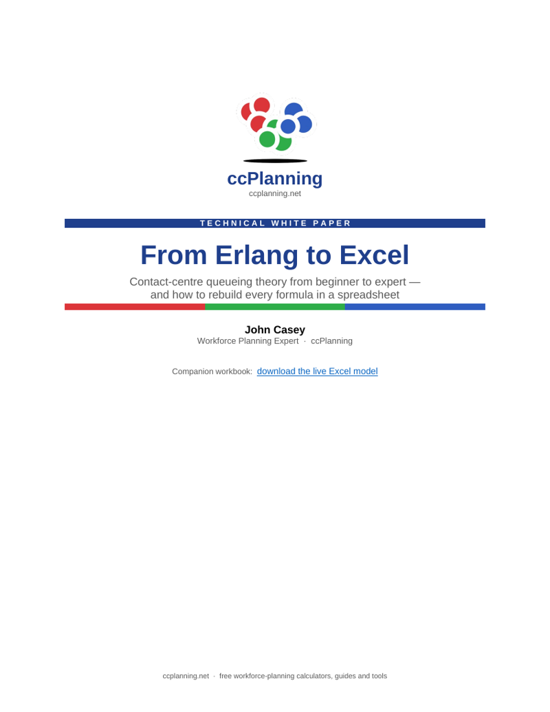 Cover of the ccplanning.net white paper: From Erlang to Excel