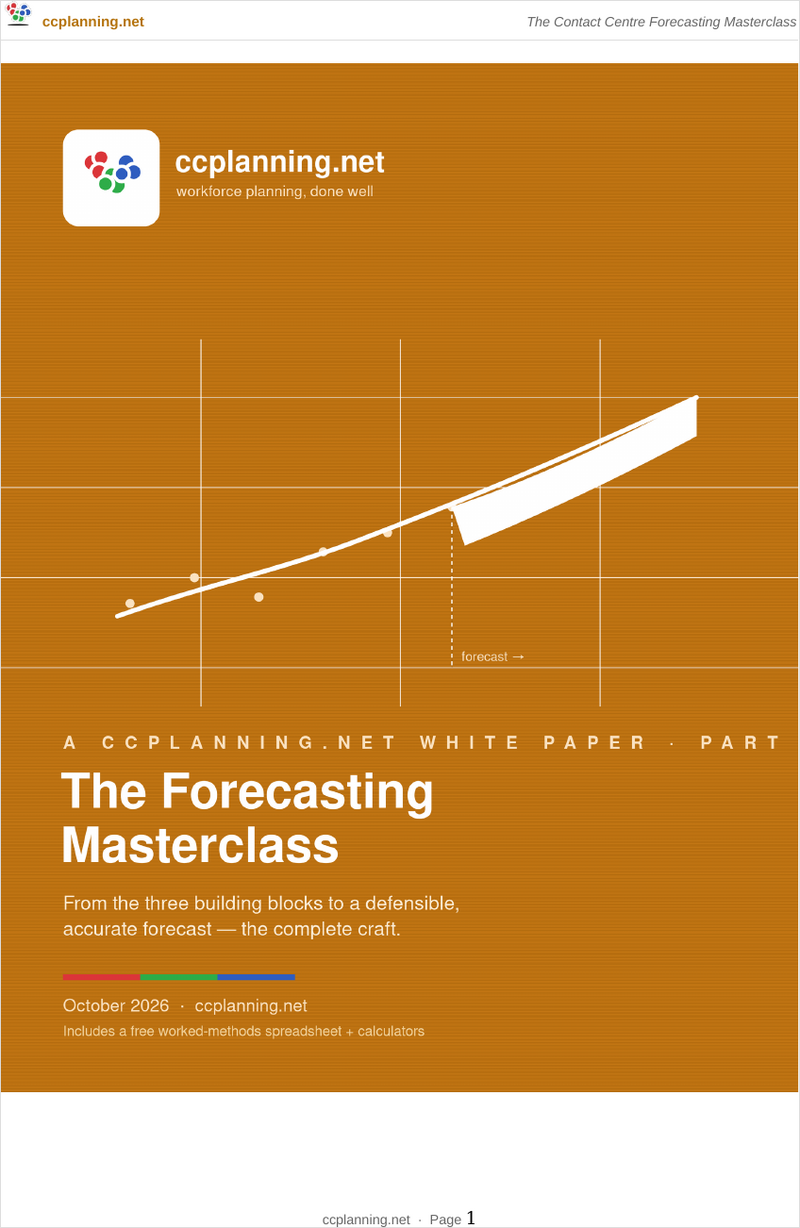 Cover of the ccplanning.net white paper: The Contact Centre Forecasting Masterclass